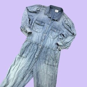 Wash Lab Denim Lyocell Utility Boilersuit Jumpsuit Womens M Light Wash Casual